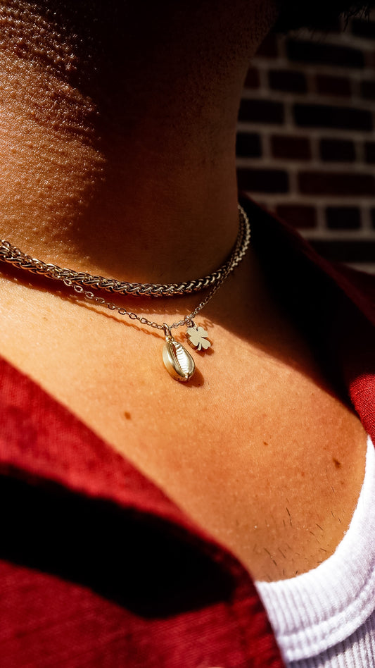 Cowrie Shell & Clover Charm Necklace