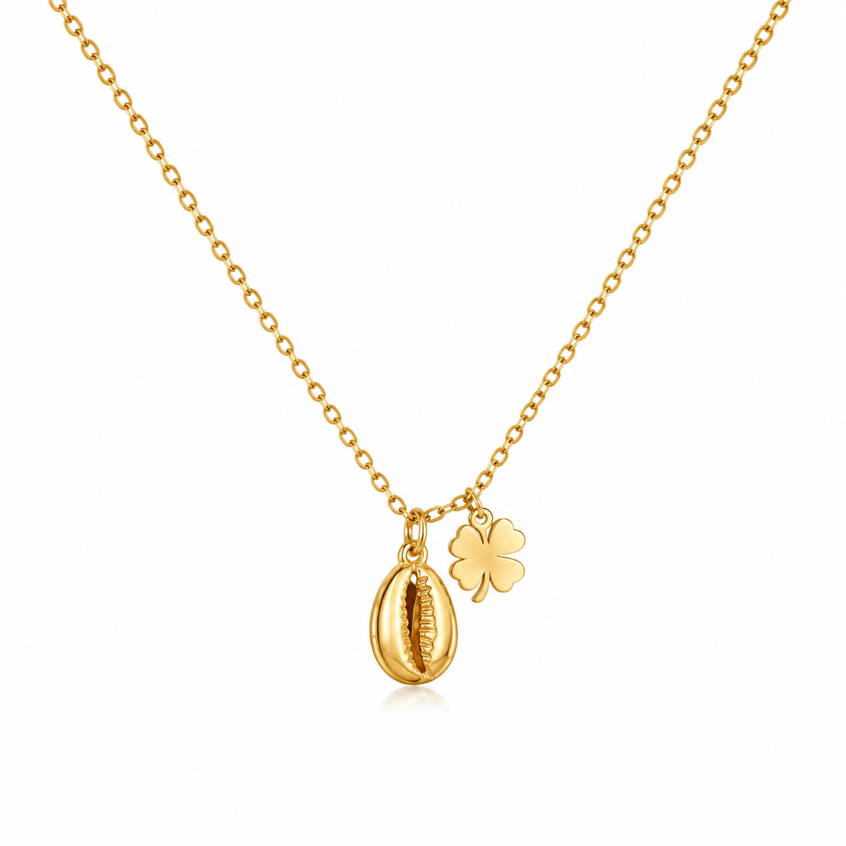 Cowrie Shell & Clover Charm Necklace